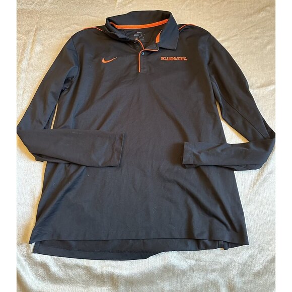 Nike Dri-Fit Oklahoma State Cowboys‎ Long Sleeve Polo Shirt XL OSU Black - Picture 1 of 6
